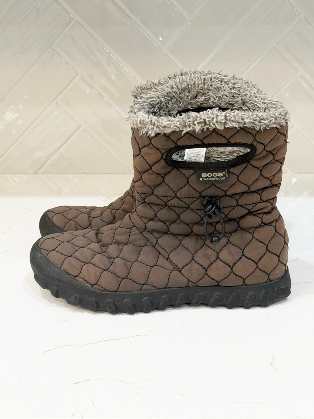 Bogs Quilted Brown Waterproof Winter Boot with Faux-Fur Cuff Gorpcore Cabin